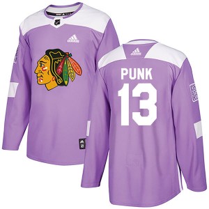 Men's Adidas Chicago Blackhawks CM Punk Purple Fights Cancer Practice Jersey - Authentic