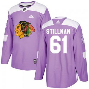 Men's Adidas Chicago Blackhawks Riley Stillman Purple Fights Cancer Practice Jersey - Authentic