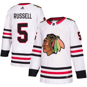Youth Adidas Chicago Blackhawks Phil Russell White Away Jersey - Authentic