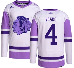 Men's Adidas Chicago Blackhawks Elmer Vasko Hockey Fights Cancer Jersey - Authentic