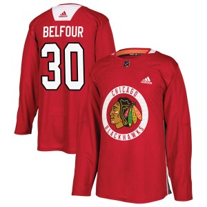 Men's Adidas Chicago Blackhawks ED Belfour Red Home Practice Jersey - Authentic