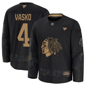 Men's Fanatics Chicago Blackhawks Elmer Vasko Black 2024 Military Appreciation Practice Jersey - Premium