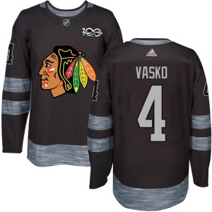 Men's Chicago Blackhawks Elmer Vasko Black 1917-2017 100th Anniversary Jersey - Authentic