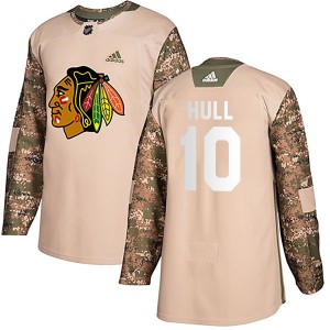 Men's Adidas Chicago Blackhawks Dennis Hull Camo Veterans Day Practice Jersey - Authentic