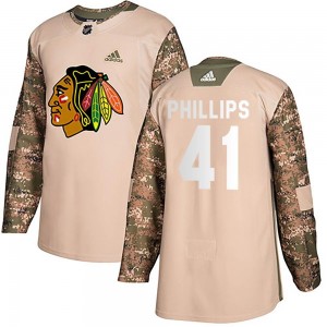 Men's Adidas Chicago Blackhawks Isaak Phillips Camo Veterans Day Practice Jersey - Authentic